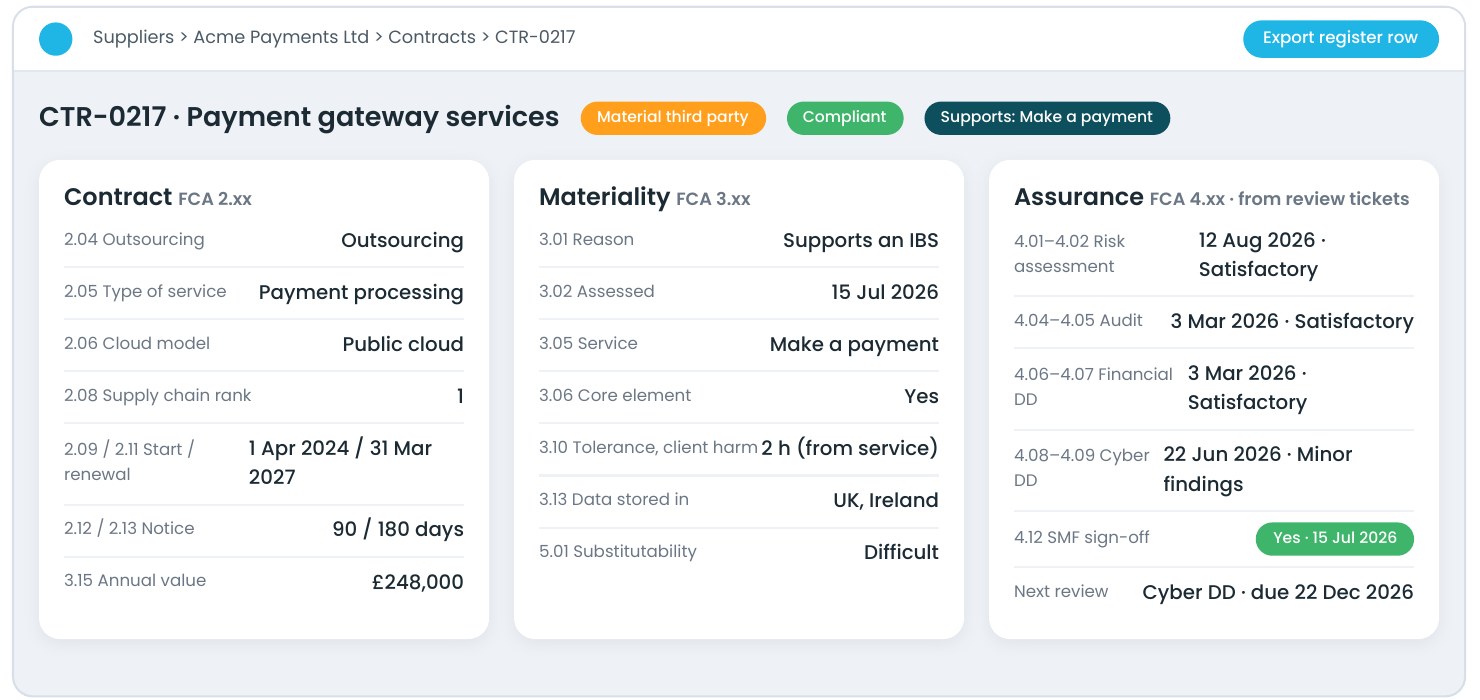 Change and contract records, product mock-up